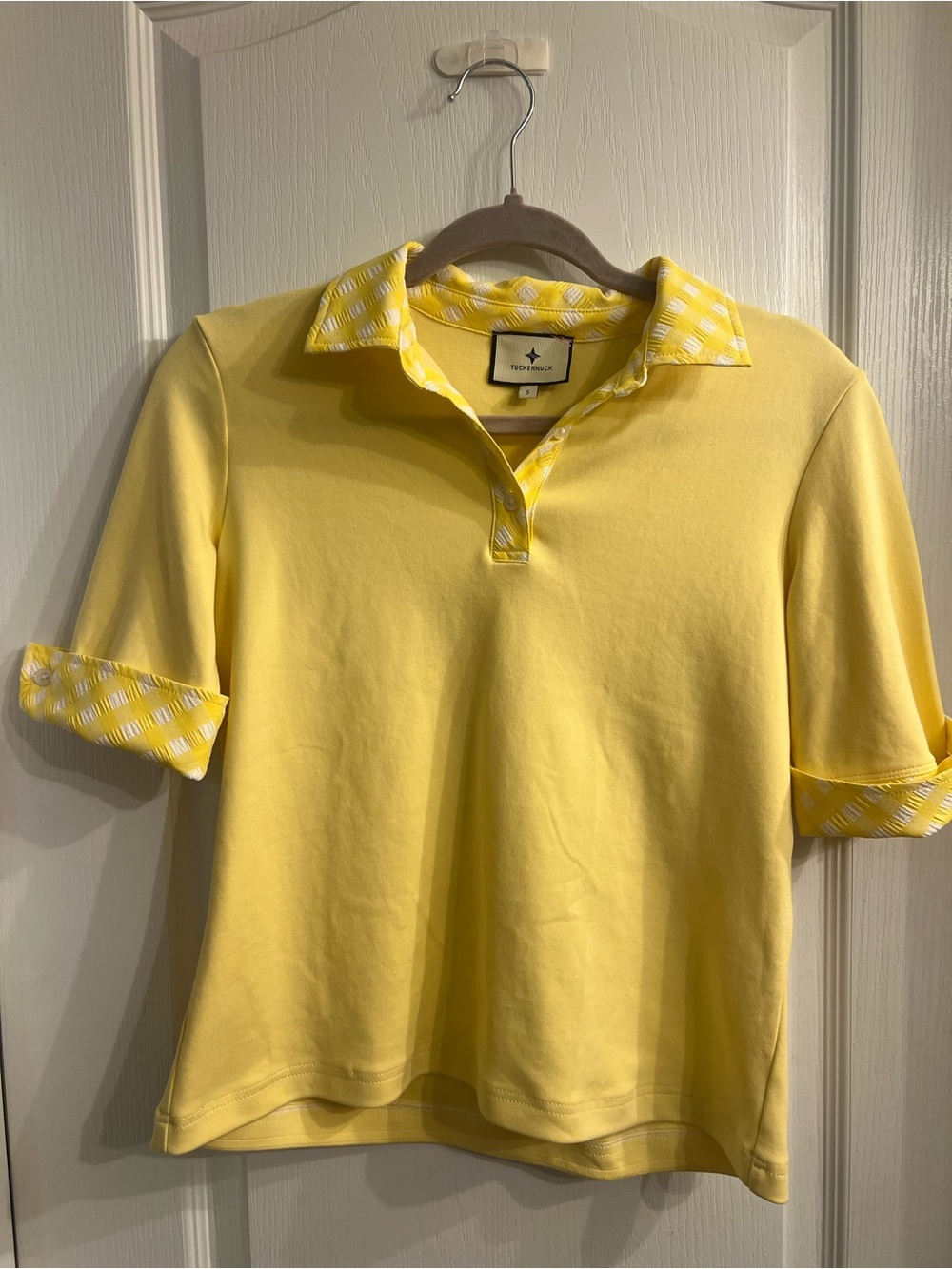 Tuckernut Lemon Yellow Prynn Polo Shirt with Patterned Collar